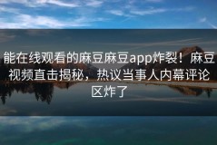 能在线观看的麻豆麻豆app炸裂！麻豆视频直击揭秘，热议当事人内幕评论区炸了