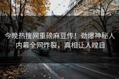 今晚热搜网重磅麻豆传！劲爆神秘人内幕全网炸裂，真相让人瞠目